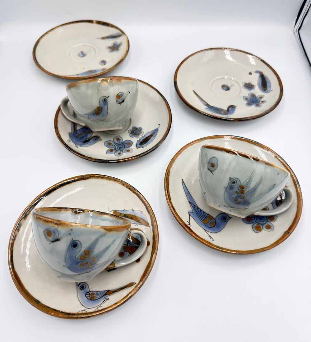 El Palomar Ken Edwards Tonala Coffee Tea Cups & Plates Mexico Folk Art Pottery